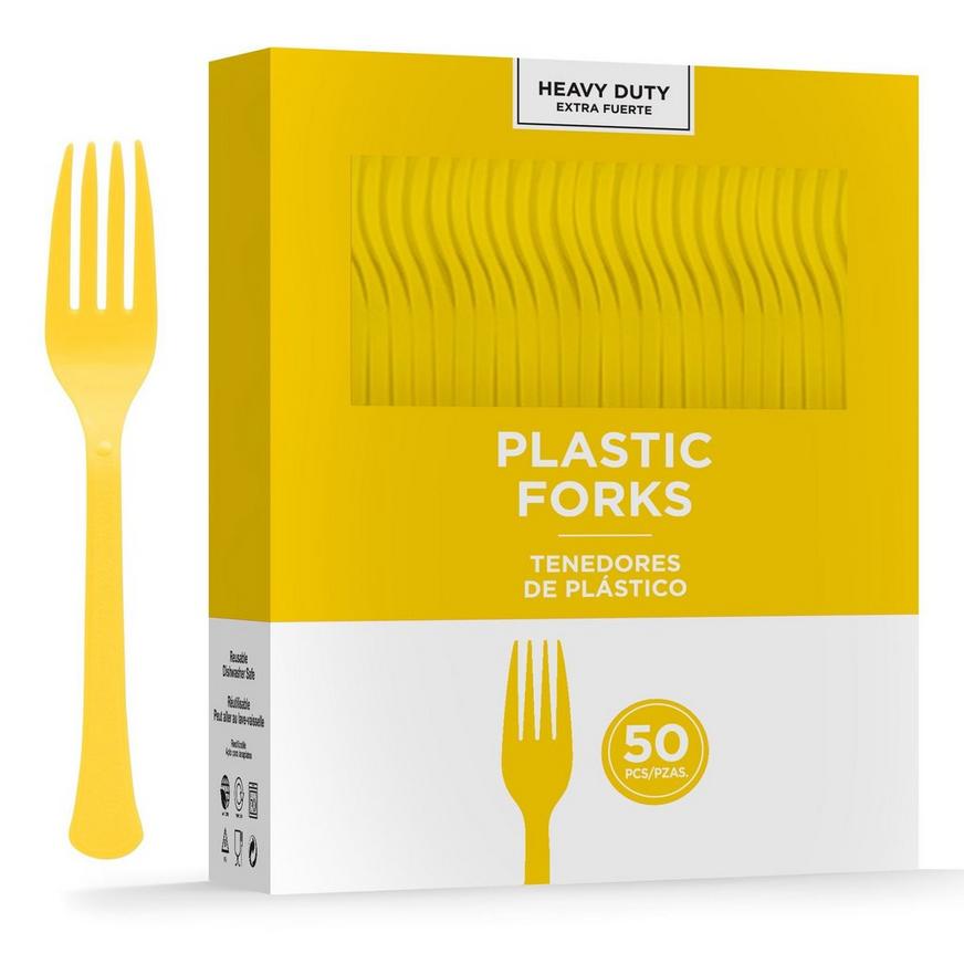 Sunshine Yellow Heavy-Duty Plastic Forks, 50ct